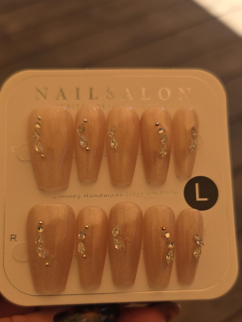 Luxury Press-On Nails in Nude with Rhinestones Size Large